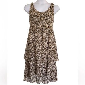 Women’s Banana Republic Beige and Black Silk Tiered Floral Patterned‎ Dress